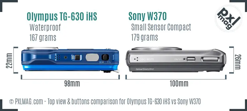 Olympus TG-630 iHS vs Sony W370 top view buttons comparison