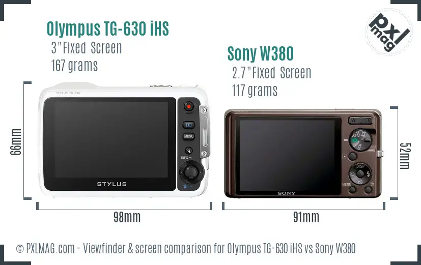 Olympus TG-630 iHS vs Sony W380 Screen and Viewfinder comparison