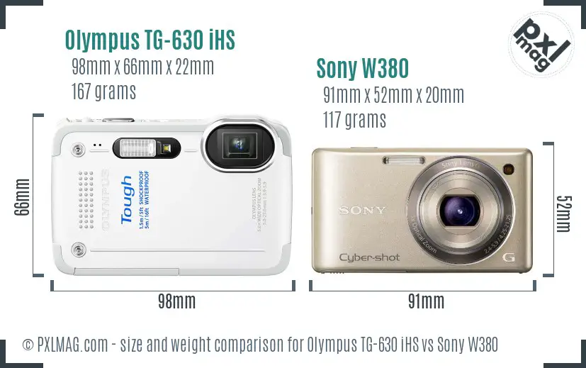 Olympus TG-630 iHS vs Sony W380 size comparison