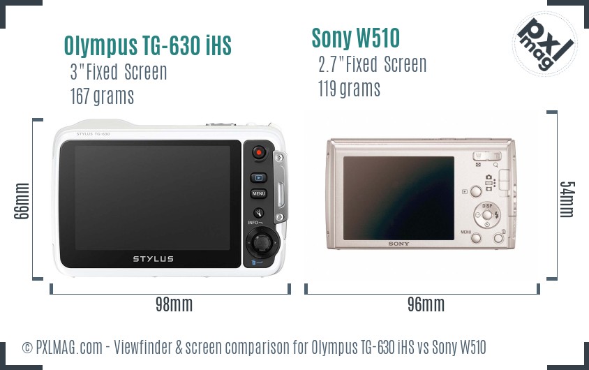 Olympus TG-630 iHS vs Sony W510 Screen and Viewfinder comparison