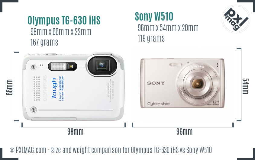 Olympus TG-630 iHS vs Sony W510 size comparison