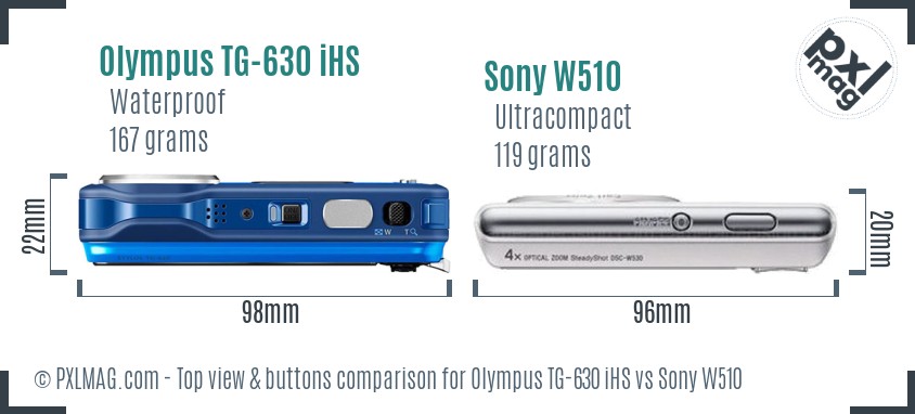 Olympus TG-630 iHS vs Sony W510 top view buttons comparison