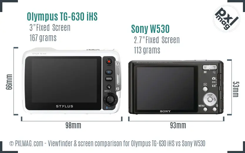 Olympus TG-630 iHS vs Sony W530 Screen and Viewfinder comparison