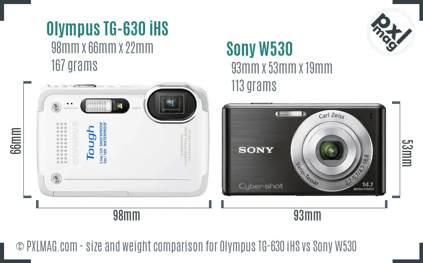 Olympus TG-630 iHS vs Sony W530 size comparison