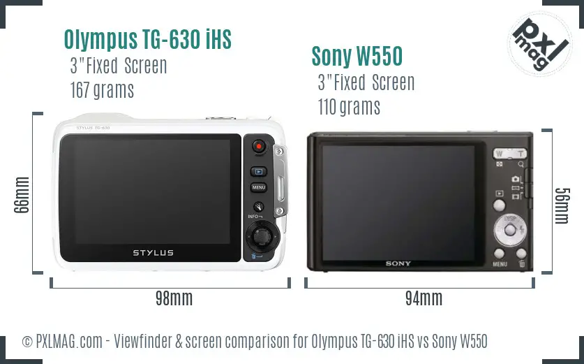 Olympus TG-630 iHS vs Sony W550 Screen and Viewfinder comparison