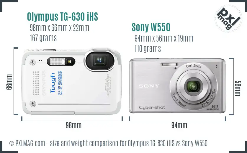 Olympus TG-630 iHS vs Sony W550 size comparison