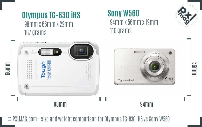 Olympus TG-630 iHS vs Sony W560 size comparison