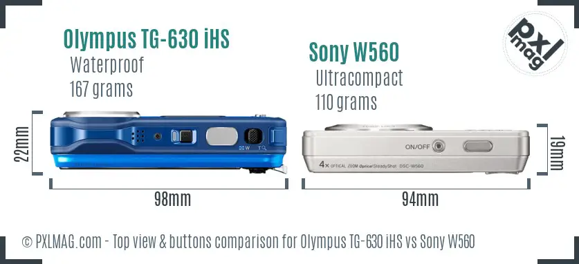 Olympus TG-630 iHS vs Sony W560 top view buttons comparison