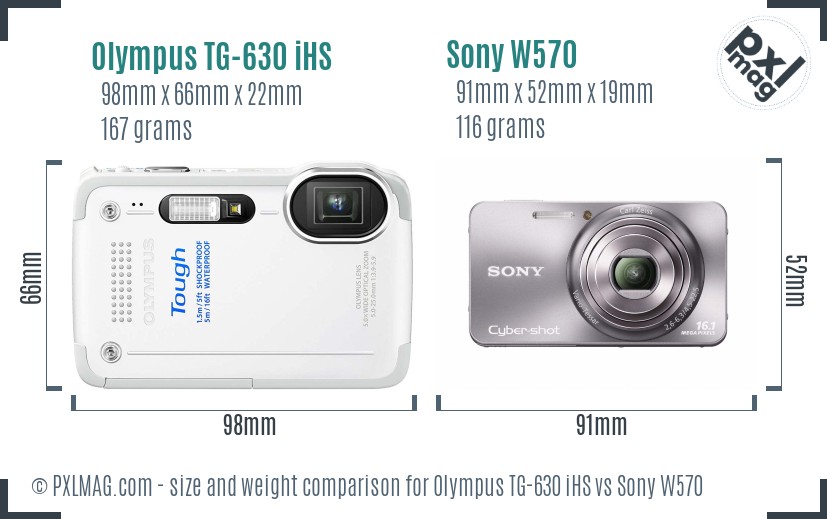 Olympus TG-630 iHS vs Sony W570 size comparison