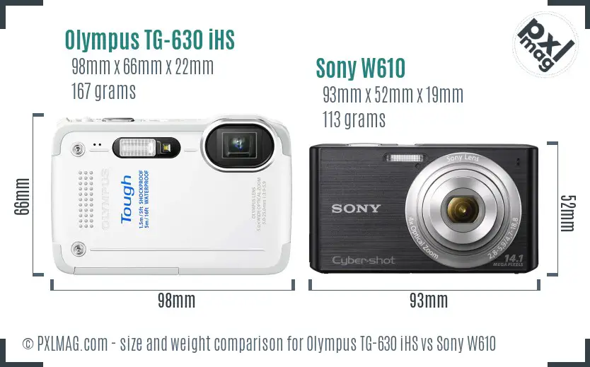 Olympus TG-630 iHS vs Sony W610 size comparison