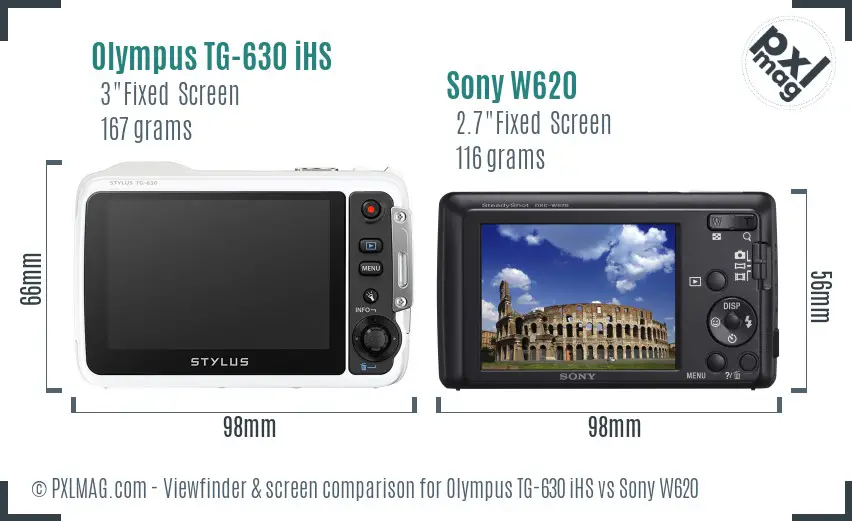 Olympus TG-630 iHS vs Sony W620 Screen and Viewfinder comparison