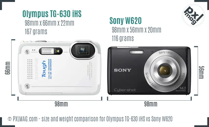 Olympus TG-630 iHS vs Sony W620 size comparison