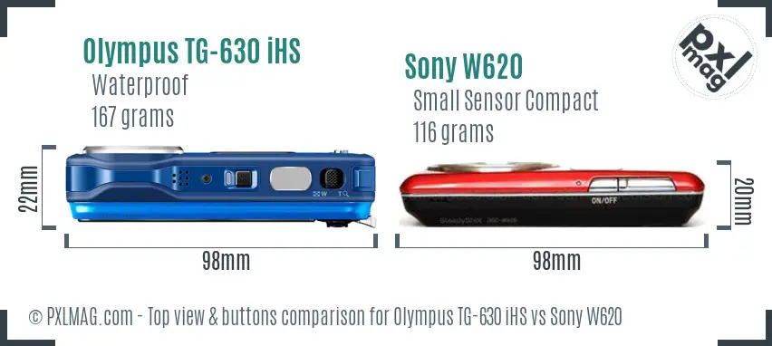 Olympus TG-630 iHS vs Sony W620 top view buttons comparison