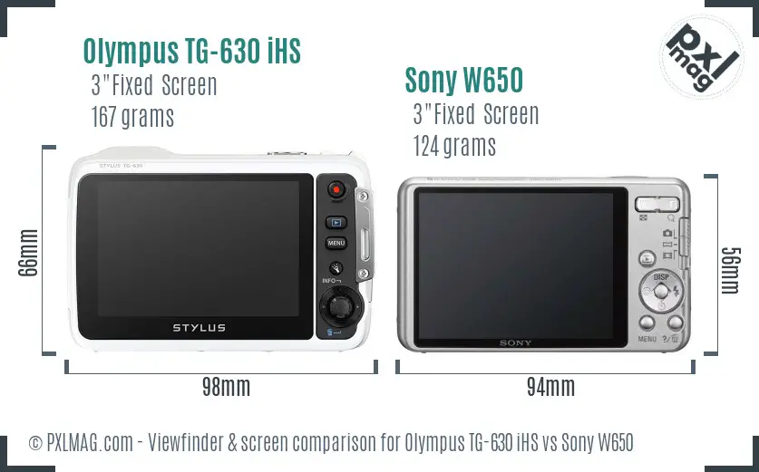 Olympus TG-630 iHS vs Sony W650 Screen and Viewfinder comparison