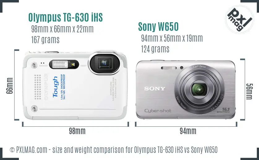 Olympus TG-630 iHS vs Sony W650 size comparison