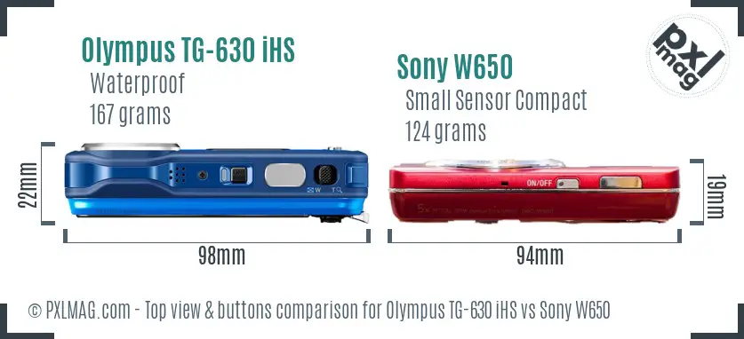 Olympus TG-630 iHS vs Sony W650 top view buttons comparison