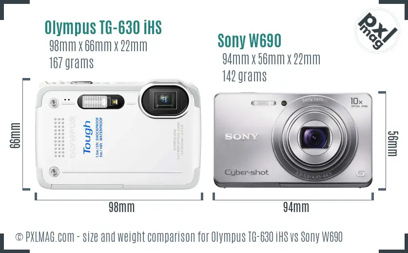 Olympus TG-630 iHS vs Sony W690 size comparison