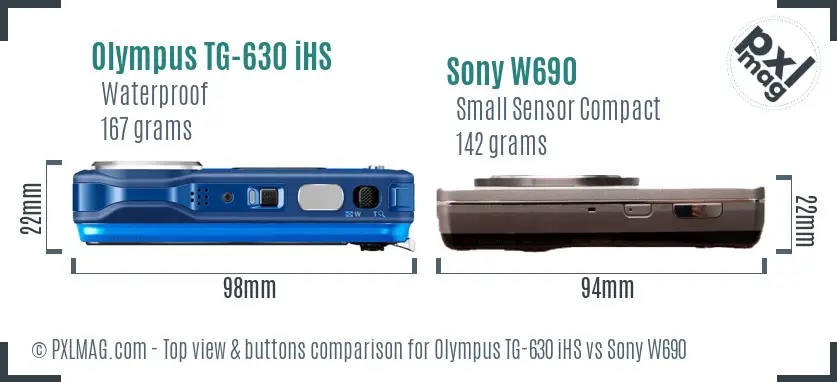 Olympus TG-630 iHS vs Sony W690 top view buttons comparison
