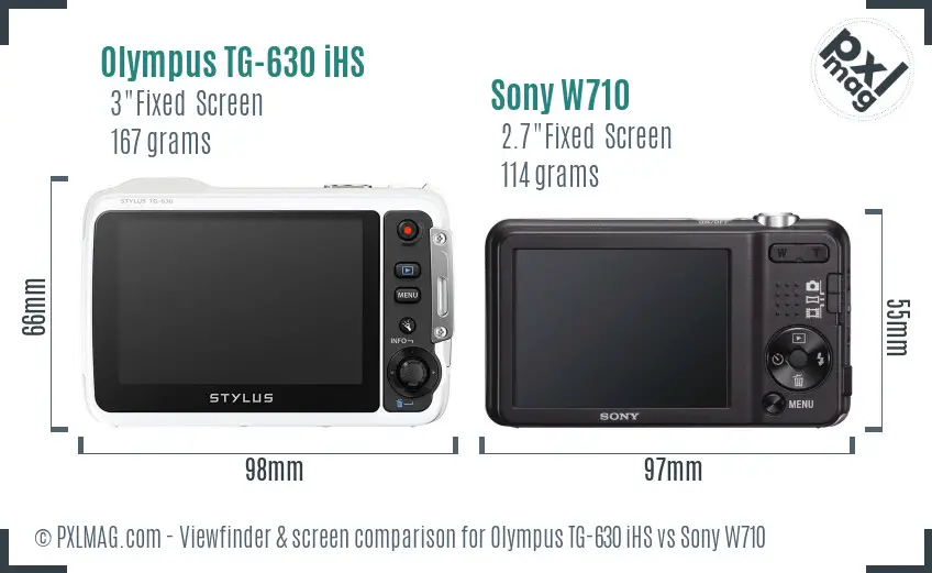 Olympus TG-630 iHS vs Sony W710 Screen and Viewfinder comparison