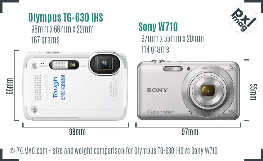Olympus TG-630 iHS vs Sony W710 size comparison