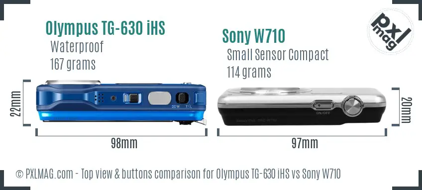 Olympus TG-630 iHS vs Sony W710 top view buttons comparison