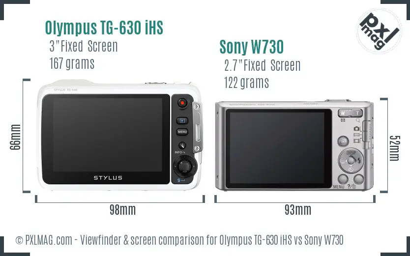 Olympus TG-630 iHS vs Sony W730 Screen and Viewfinder comparison