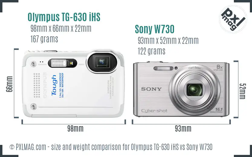Olympus TG-630 iHS vs Sony W730 size comparison