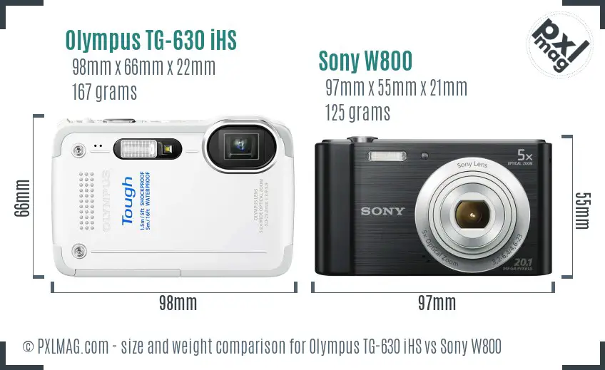 Olympus TG-630 iHS vs Sony W800 size comparison