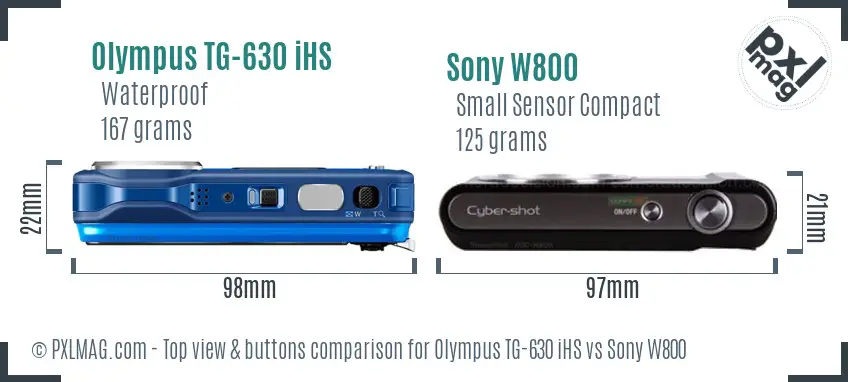 Olympus TG-630 iHS vs Sony W800 top view buttons comparison
