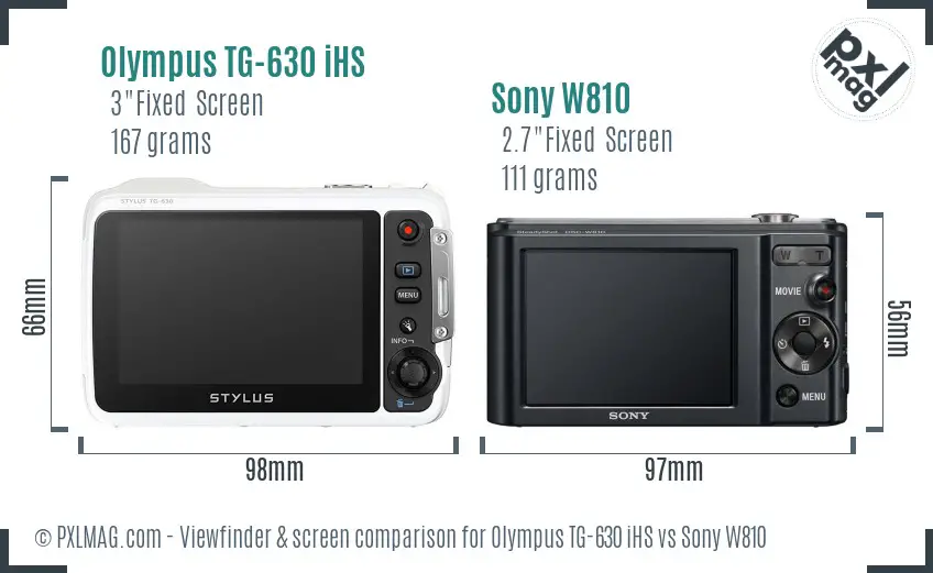Olympus TG-630 iHS vs Sony W810 Screen and Viewfinder comparison