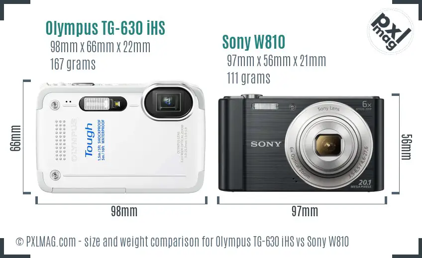 Olympus TG-630 iHS vs Sony W810 size comparison