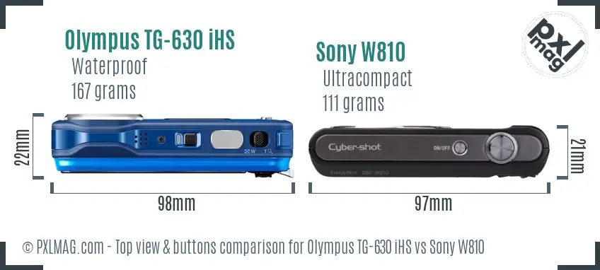 Olympus TG-630 iHS vs Sony W810 top view buttons comparison