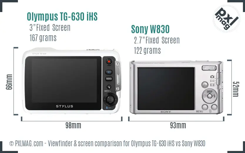 Olympus TG-630 iHS vs Sony W830 Screen and Viewfinder comparison
