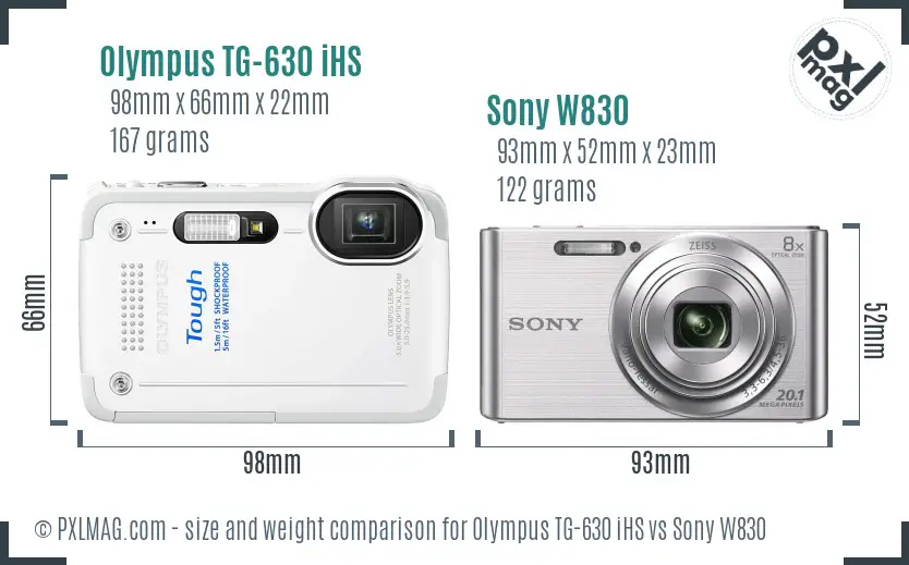 Olympus TG-630 iHS vs Sony W830 size comparison