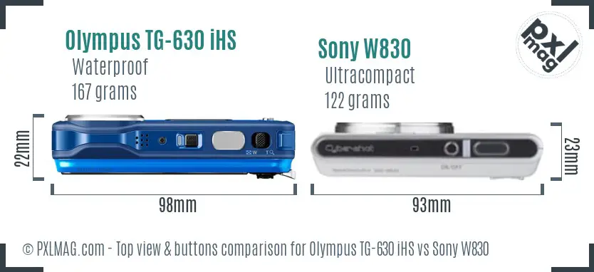 Olympus TG-630 iHS vs Sony W830 top view buttons comparison