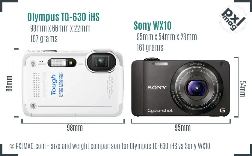 Olympus TG-630 iHS vs Sony WX10 size comparison