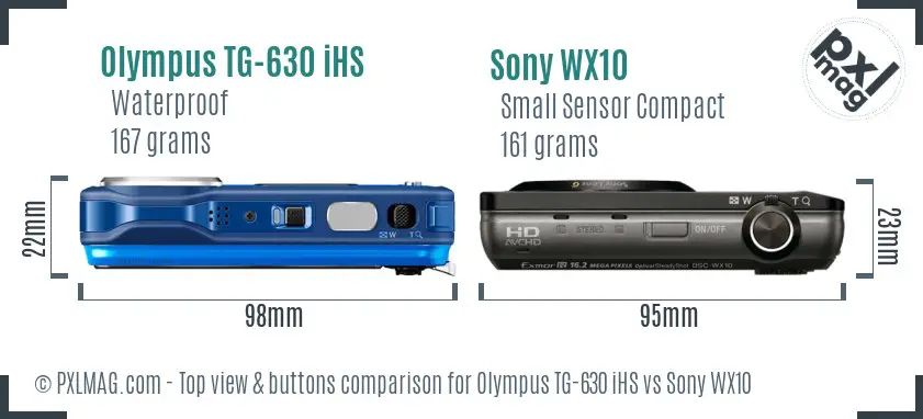 Olympus TG-630 iHS vs Sony WX10 top view buttons comparison