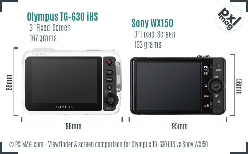 Olympus TG-630 iHS vs Sony WX150 Screen and Viewfinder comparison