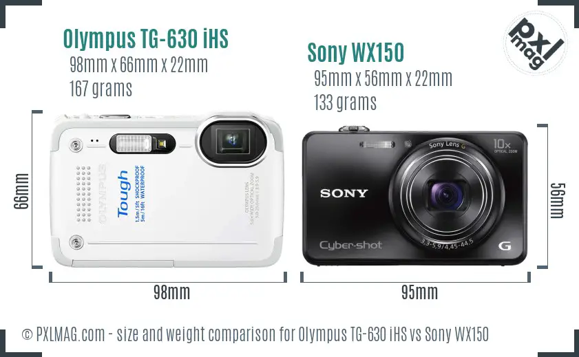 Olympus TG-630 iHS vs Sony WX150 size comparison