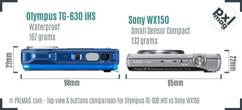 Olympus TG-630 iHS vs Sony WX150 top view buttons comparison