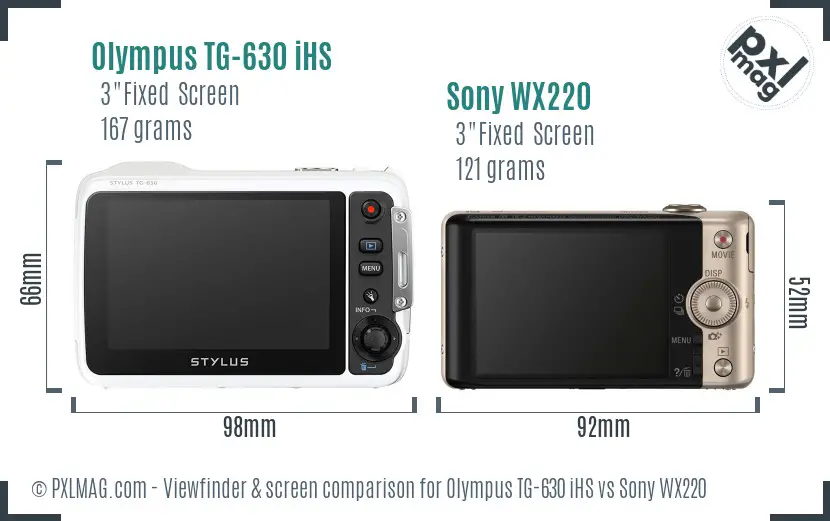 Olympus TG-630 iHS vs Sony WX220 Screen and Viewfinder comparison