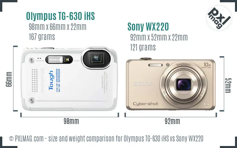 Olympus TG-630 iHS vs Sony WX220 size comparison