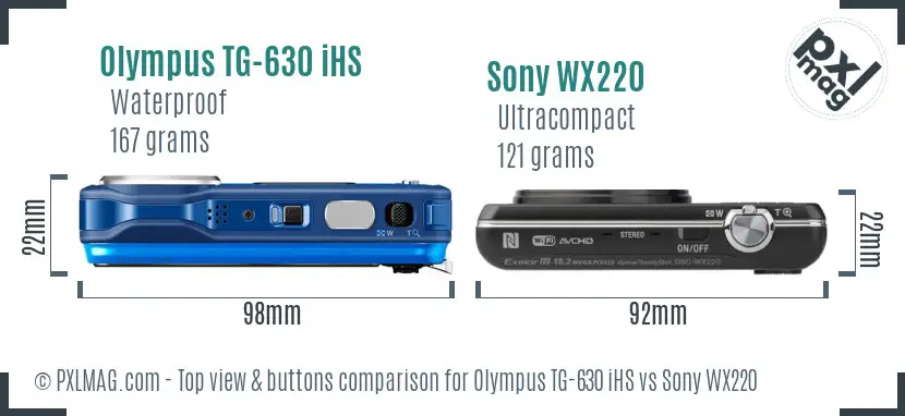 Olympus TG-630 iHS vs Sony WX220 top view buttons comparison