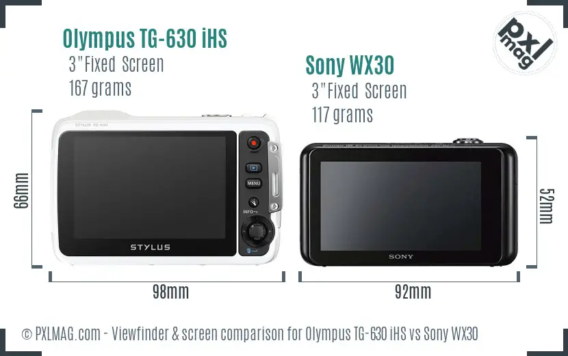 Olympus TG-630 iHS vs Sony WX30 Screen and Viewfinder comparison