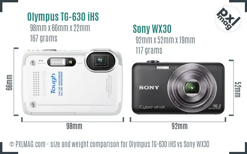 Olympus TG-630 iHS vs Sony WX30 size comparison