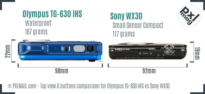 Olympus TG-630 iHS vs Sony WX30 top view buttons comparison