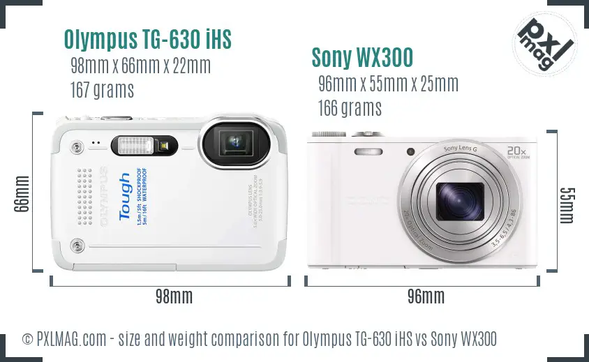 Olympus TG-630 iHS vs Sony WX300 size comparison