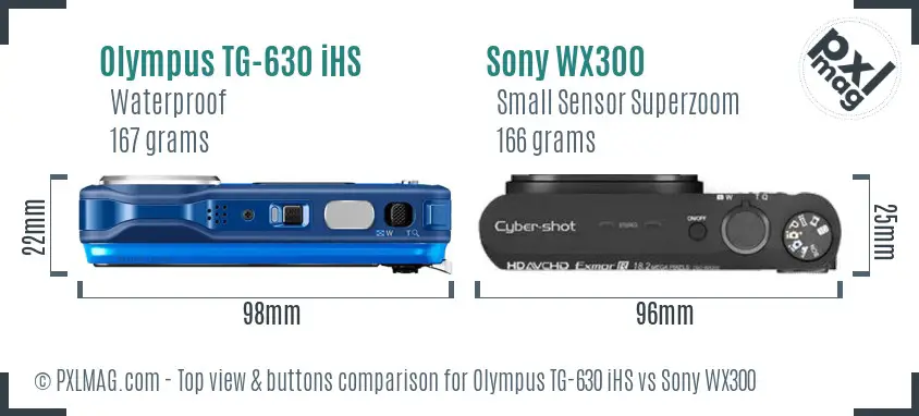 Olympus TG-630 iHS vs Sony WX300 top view buttons comparison