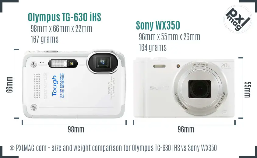 Olympus TG-630 iHS vs Sony WX350 size comparison