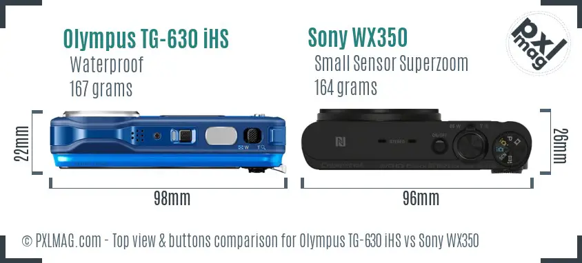 Olympus TG-630 iHS vs Sony WX350 top view buttons comparison